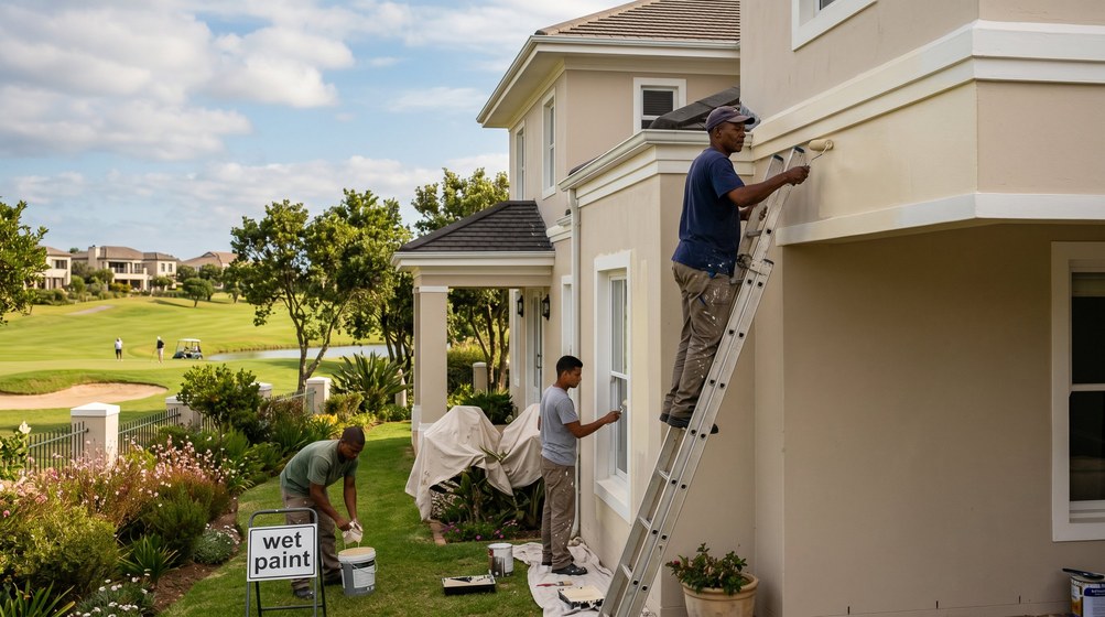 Professional estate painters painting a luxury golf estate home on the Parklands